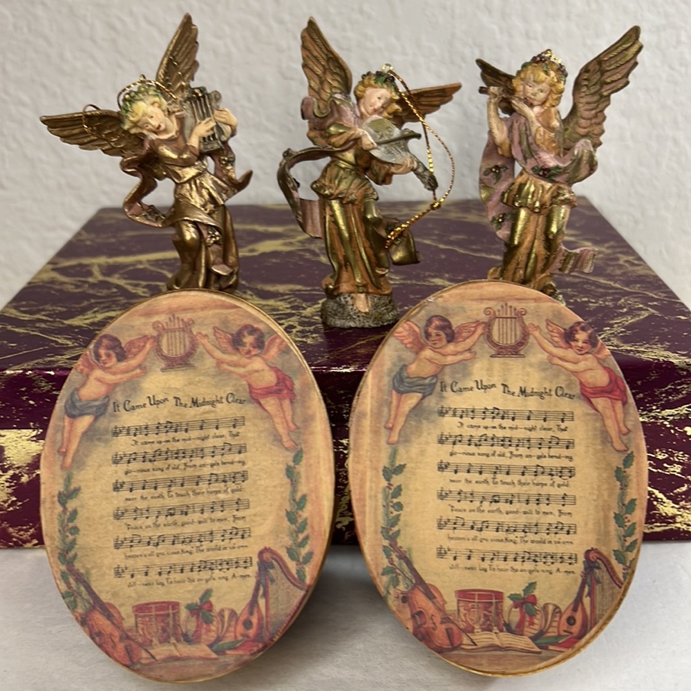 15 Vintage Christmas Ornaments Angels and Christmas Carol Music Scrolls